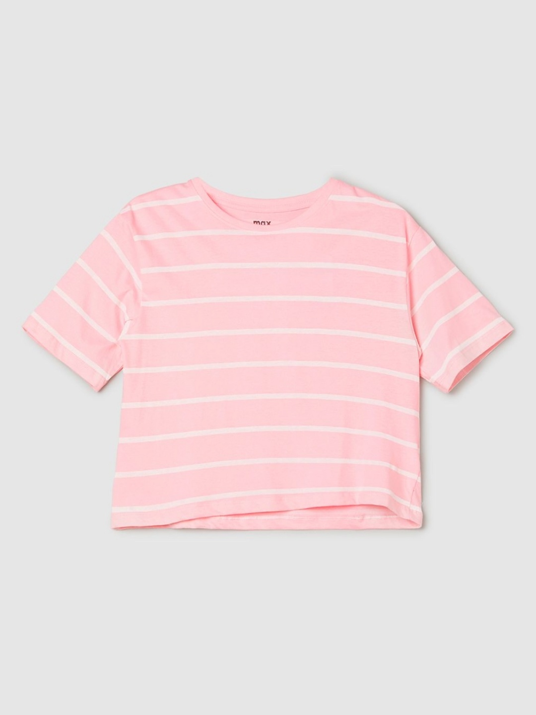 

max Girls Striped Round Neck Cotton T-shirt, Pink