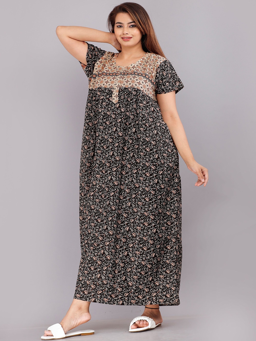 

PR PINK ROYAL Printed Maxi Nightdress, Black