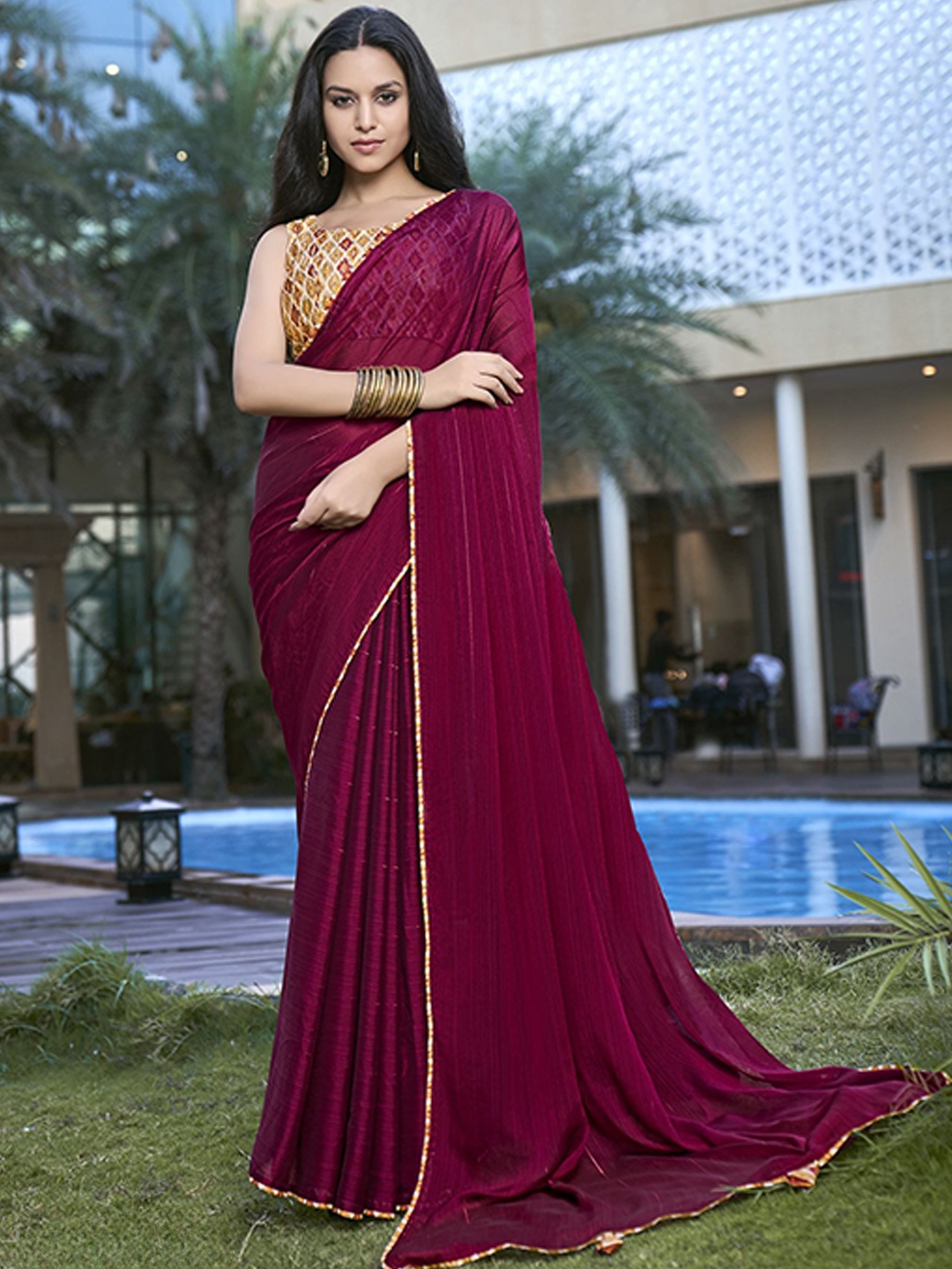 

NIRMAL CREATION Solid Pure Chiffon Saree, Pink