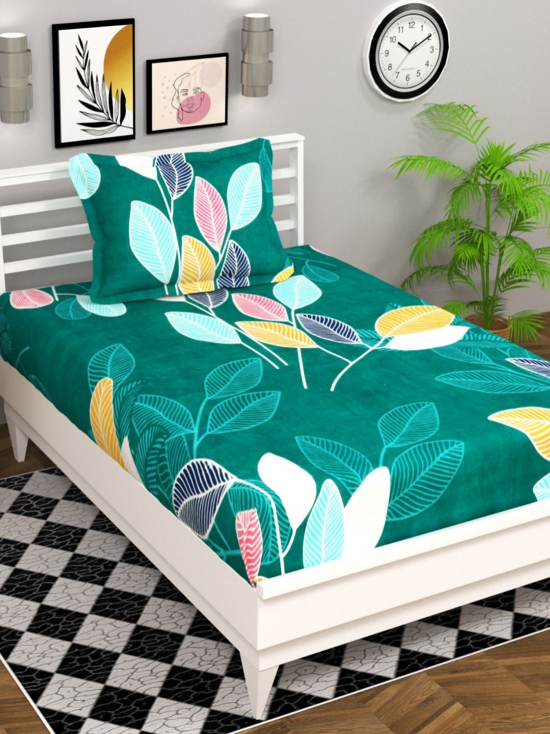 

bsb home Prime Collection Green Floral Printed 144 TC Single Bedsheet Set 2.28 m x 1.52 m