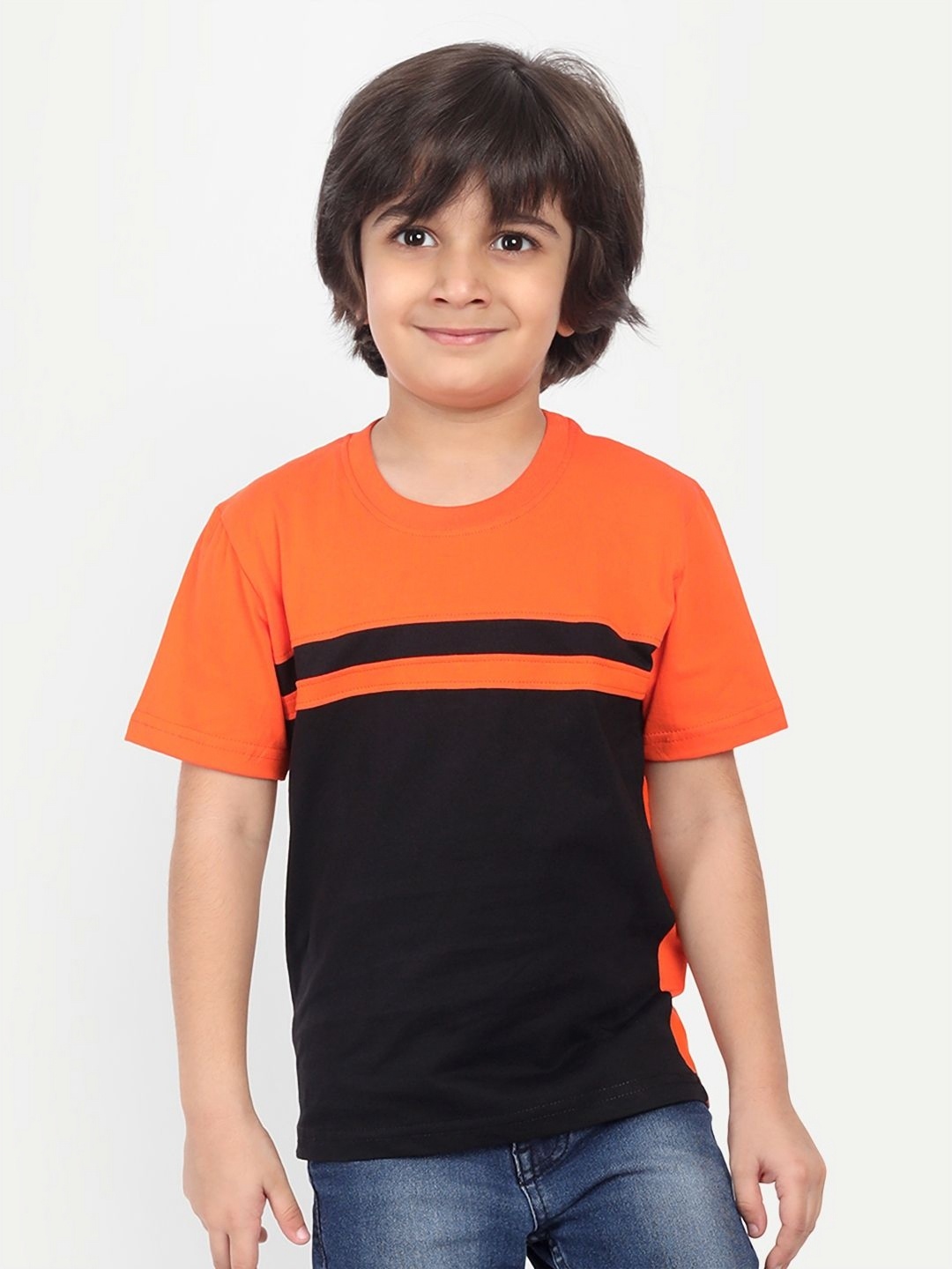 

Billion Boys Colourblocked Round Neck Regular Fit Cotton T-shirt, Orange