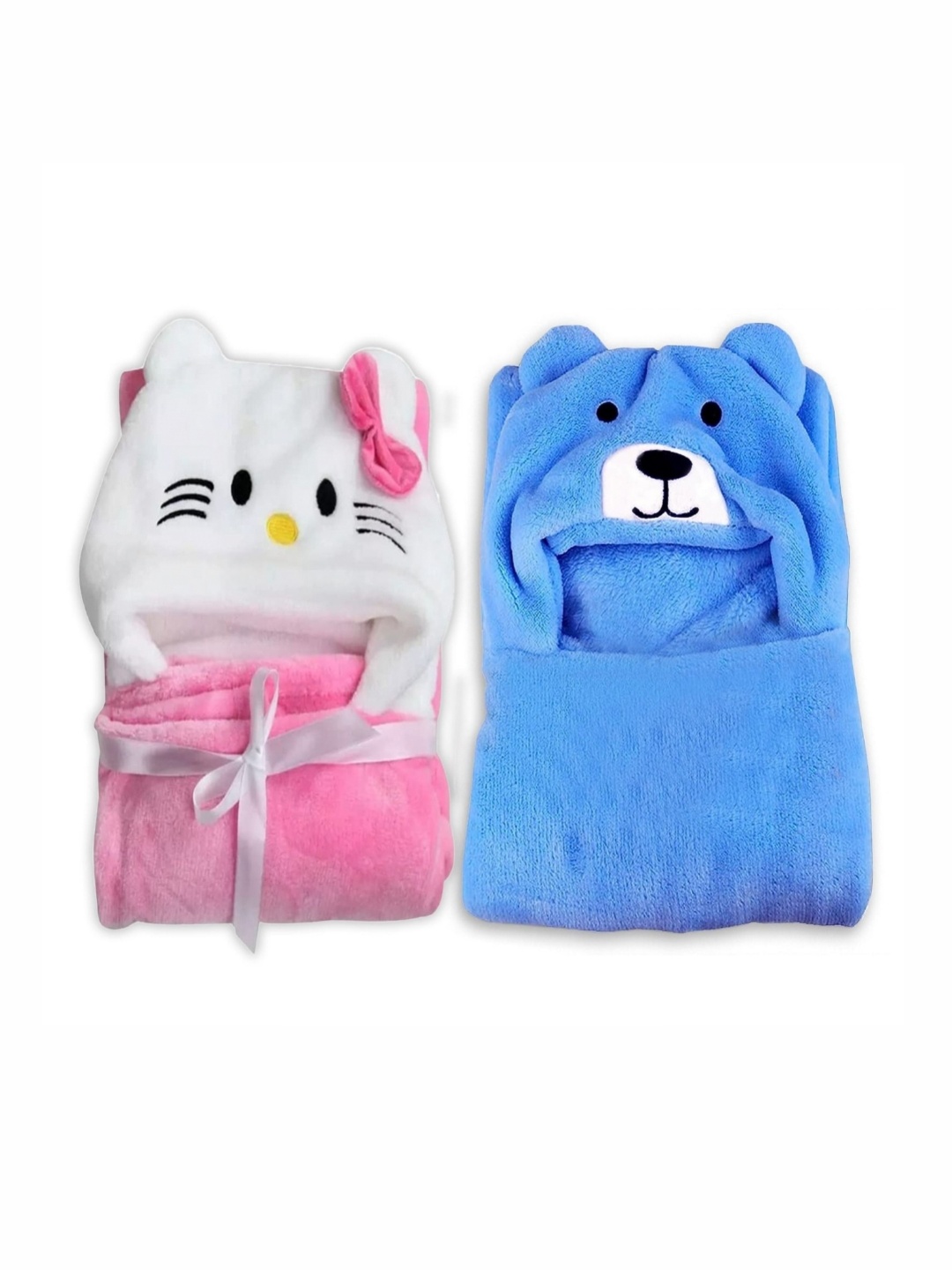 

OyO Baby Pink & Bllue Pack of 2 Kitty Bear 550 GSM Ac Room Baby Blankets