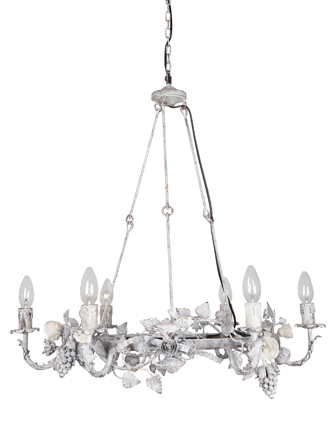 

Fos Lighting White Textured Ceramic Rose and Bird Ring Chandelier Ceiling Lamp