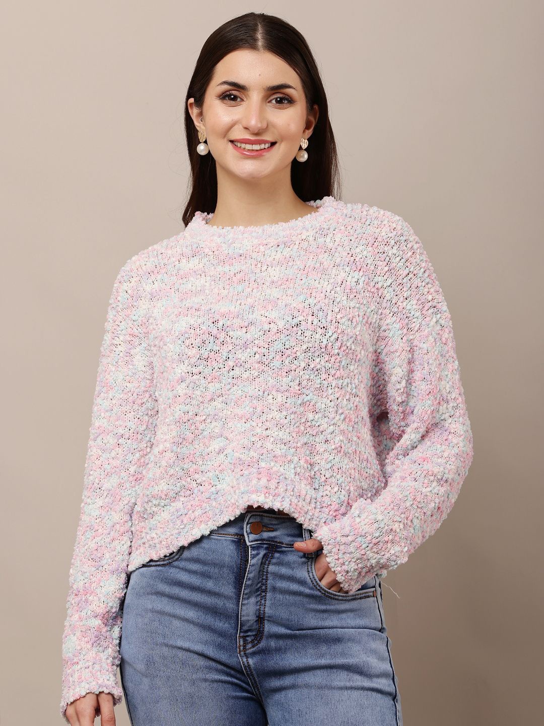 

NoBarr Women Round Neck Crop Pullover, Pink