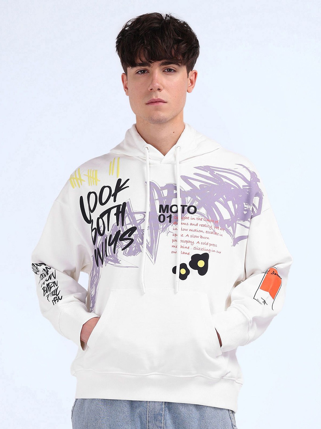 

Flying Machine Men Printed Hooded Sweatshirt, White