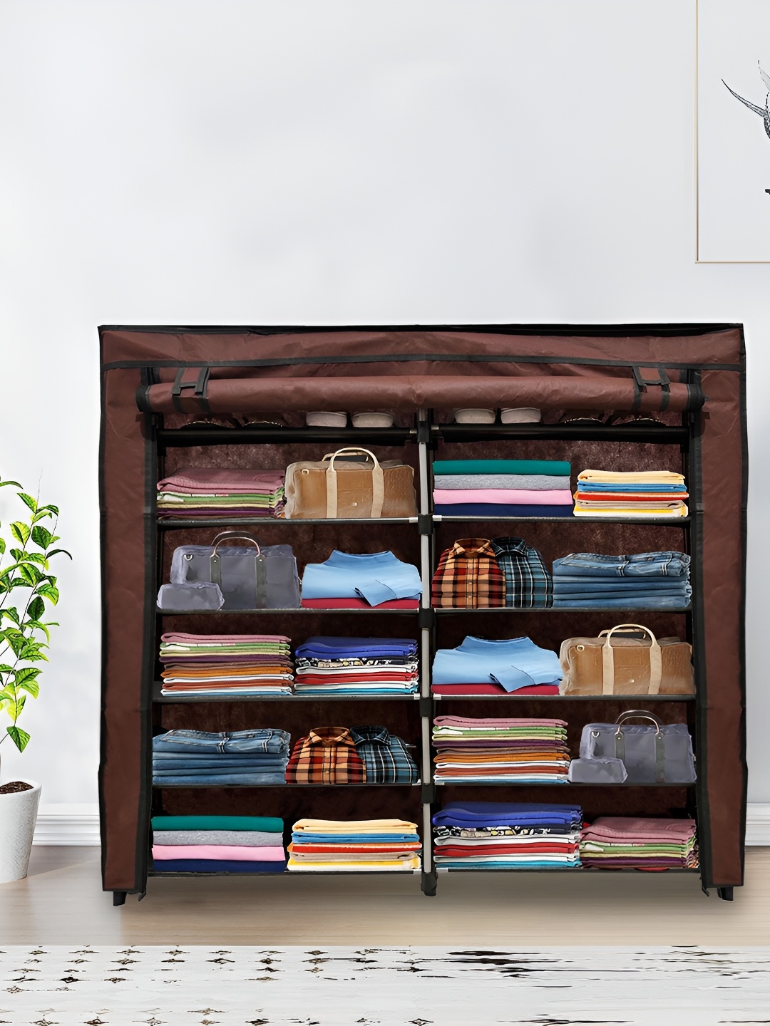 

Rmerchants Brown 12 Tiers Collapsible Wardrobe
