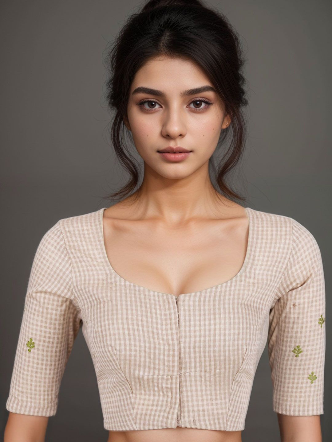 

Avishya Slub Cotton Embroidered Blouse Brown