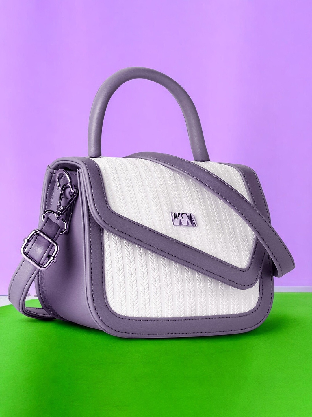 

WOMEN MARKS Women Colourblocked Water Resistance Structured Satchel Bag, Purple