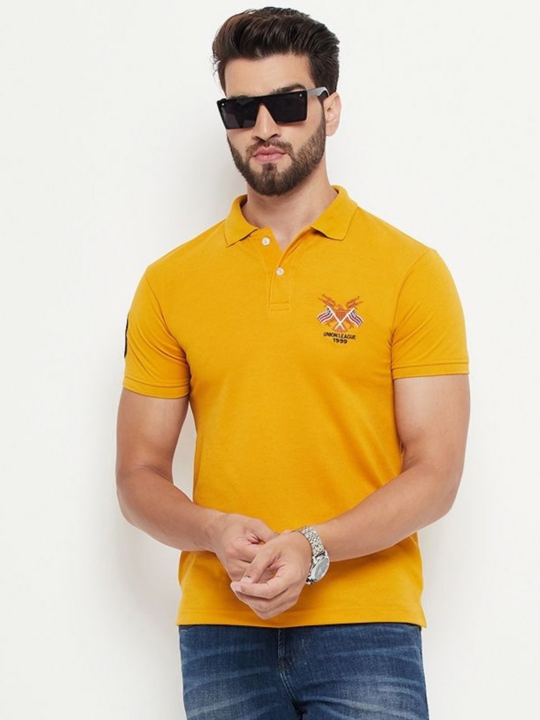 

RELANE Men Solid Polo Collar Cotton T-shirt, Mustard