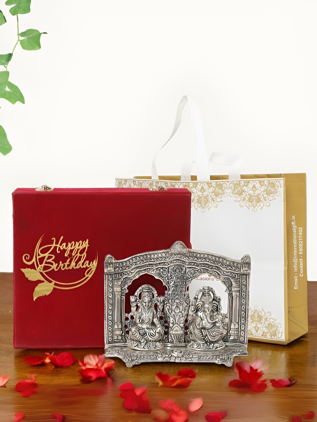 

INTERNATIONAL GIFT Silver-Toned Laxmi Ganesh Religious Idol Showpiece