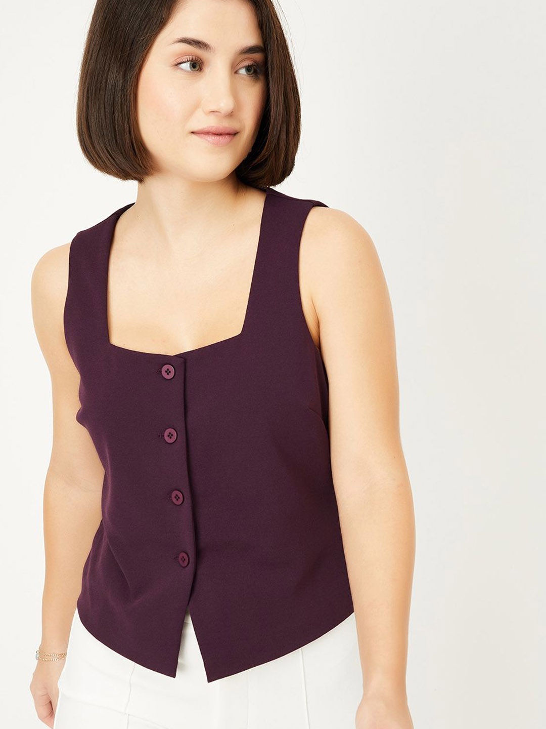 

max Women Solid Sleeveless Square Neck Vest Top, Purple