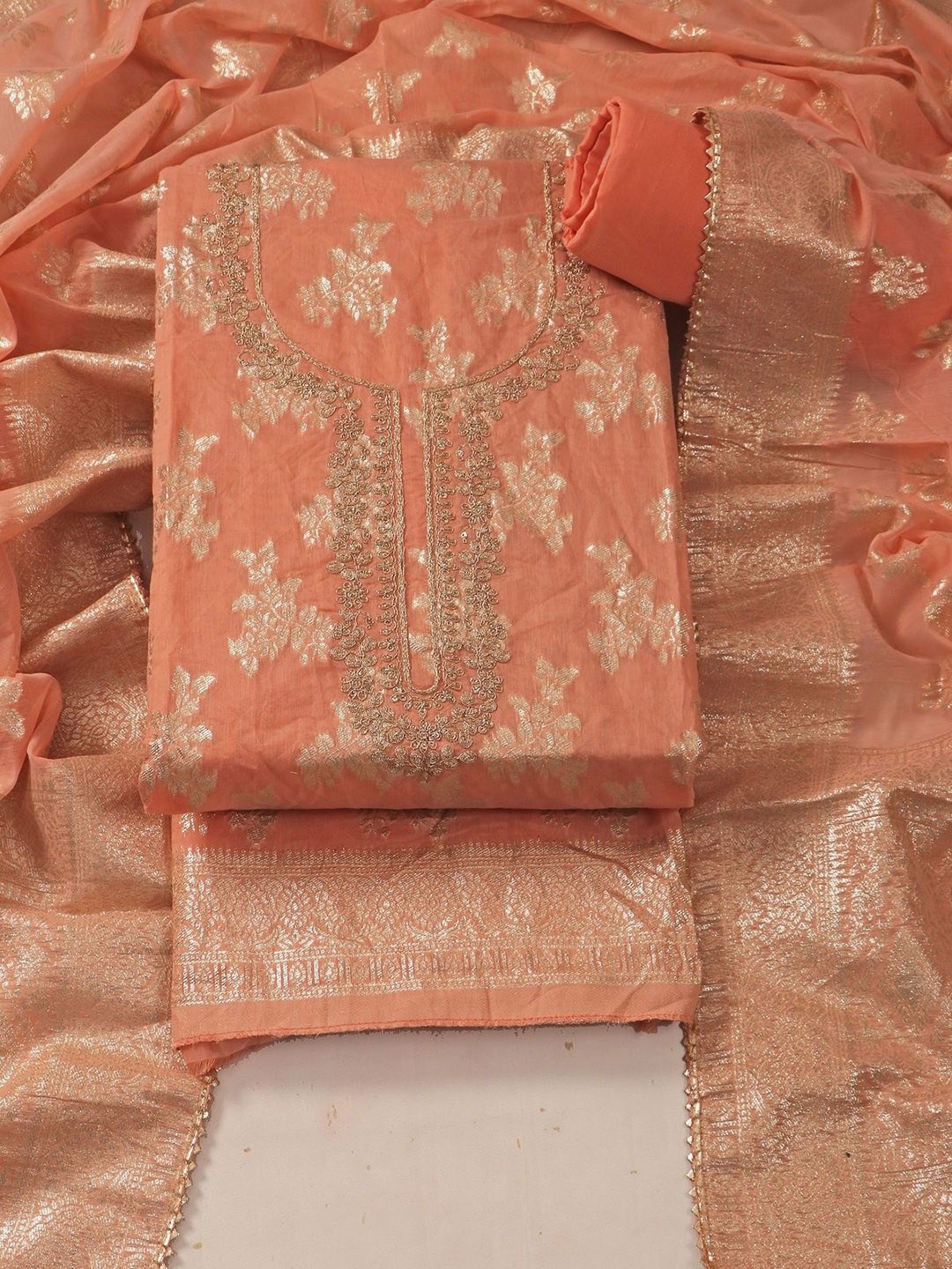 

Riti Floral Printed Art Silk Unstitched Dress Material, Orange