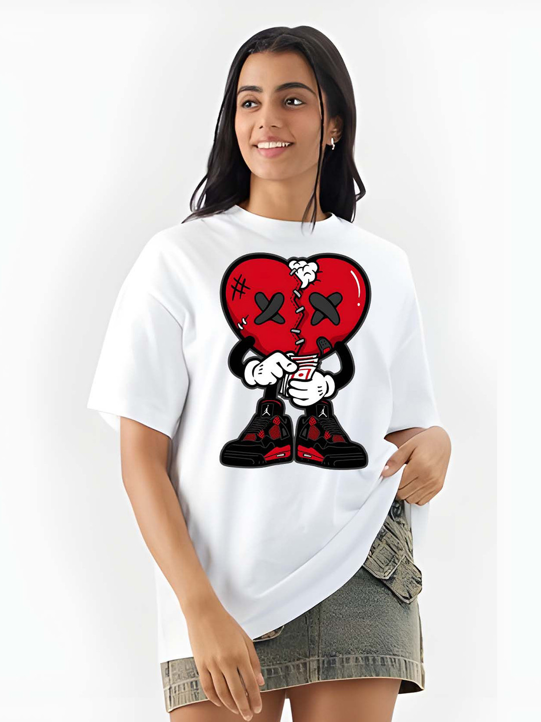 

SZN Women Graphic Printed Round Neck Cotton Oversized T-shirt, White
