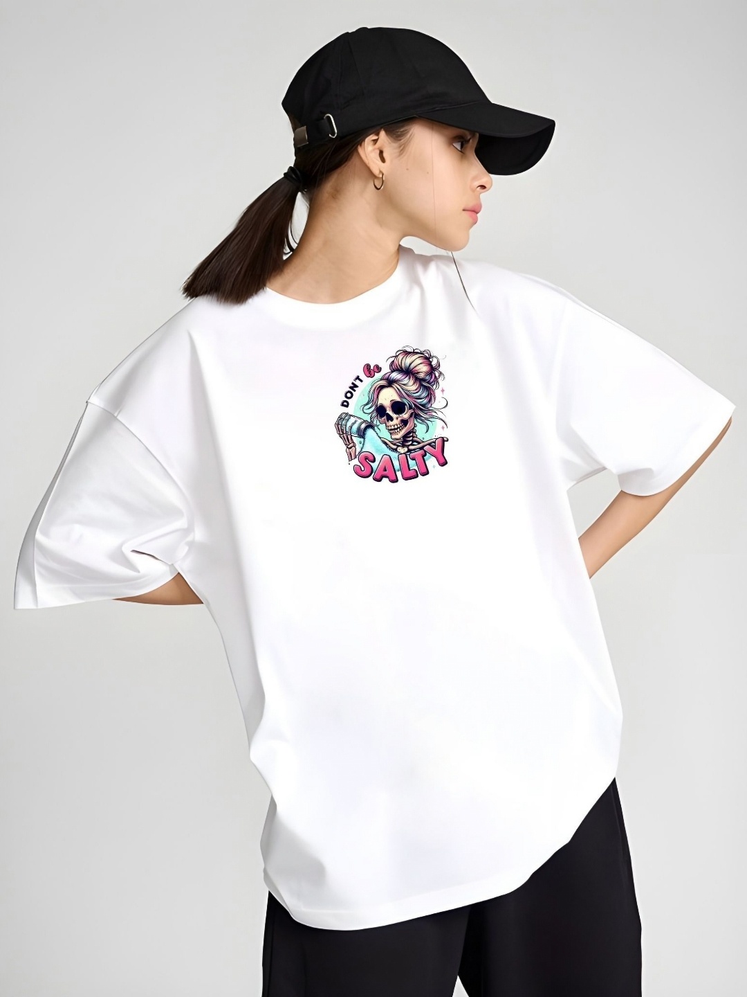 

DressBerry Women Graphic Printed Round Neck Cotton Relaxed Fit T-shirt, White