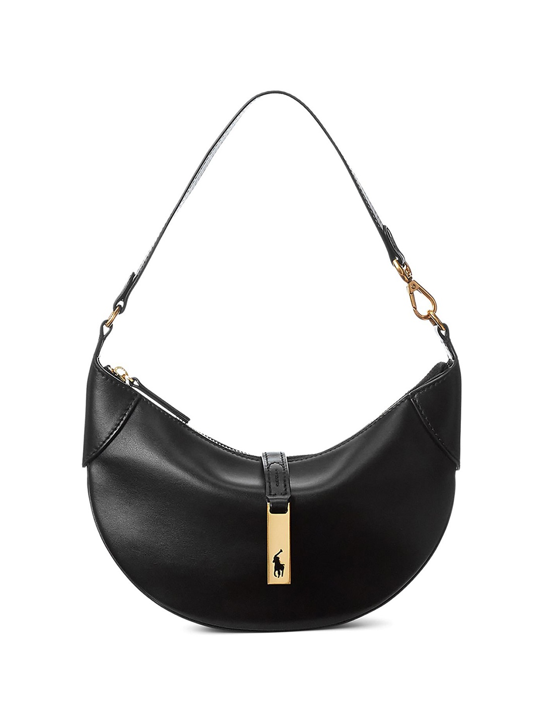 

Polo Ralph Lauren Women Solid Half Moon Leather Shoulder Bag, Black