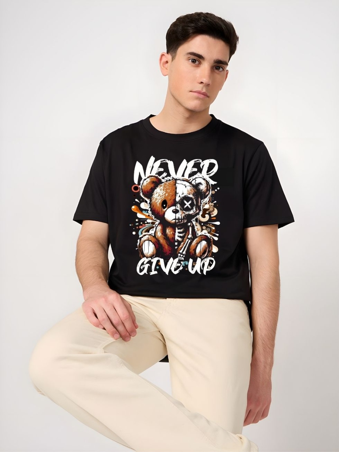 

Moda Rapido Men Graphic Printed Round Neck Cotton T-shirt, Black