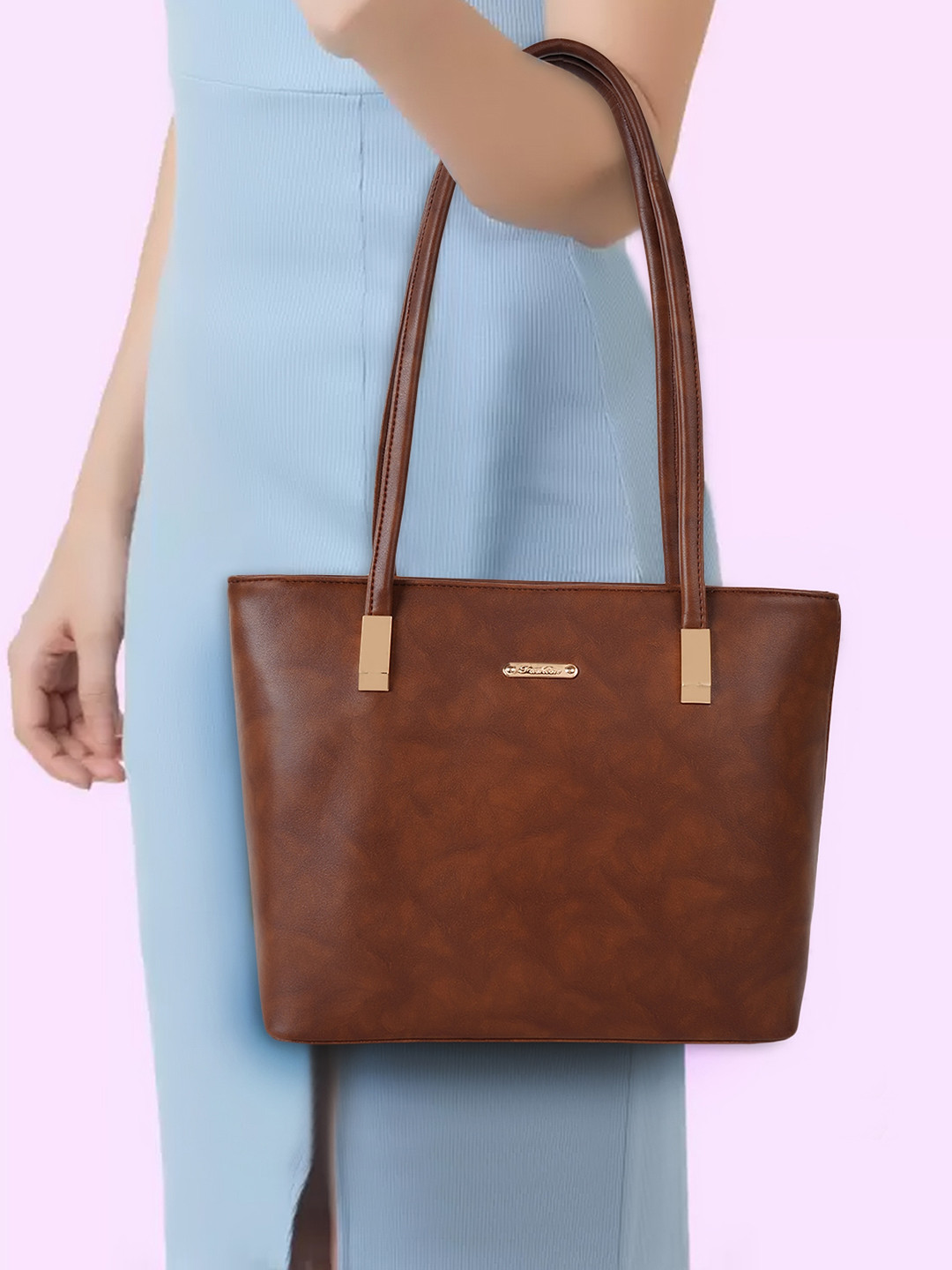 

PEARLUXIS Women Solid Structured Leather Shoulder Bag, Brown