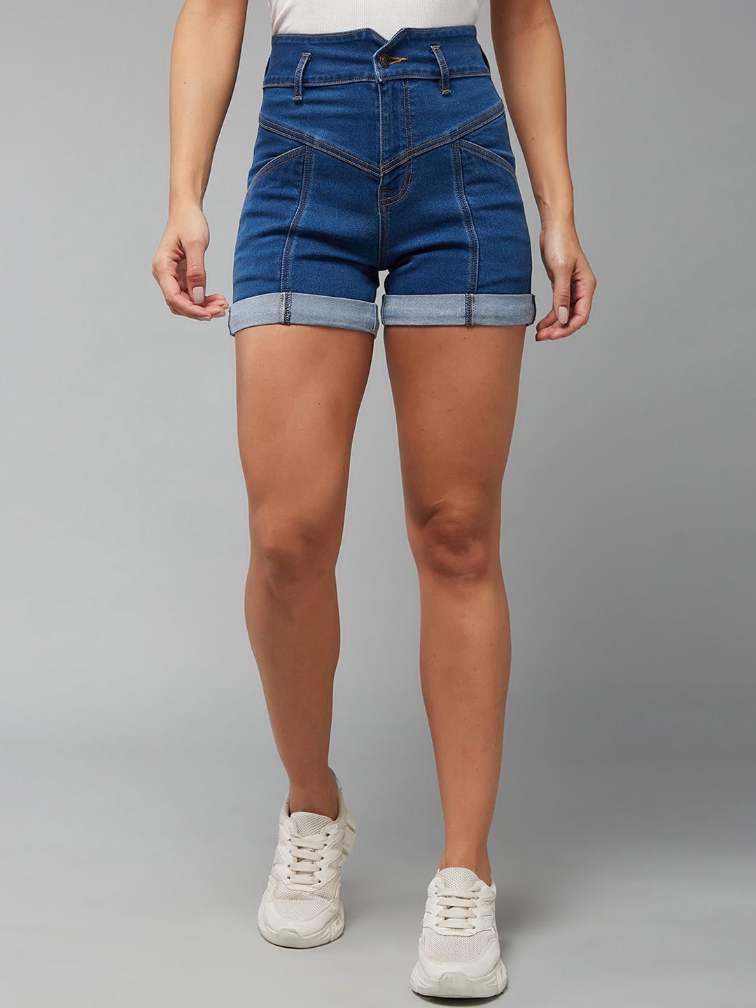 

DOLCE CRUDO Women High-Rise Denim Denim Shorts, Blue