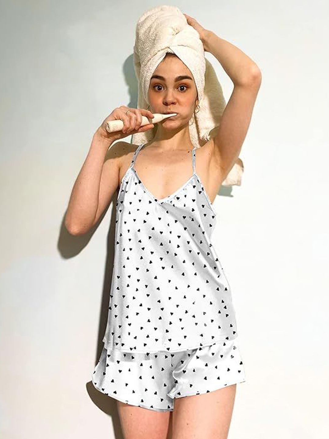 

Beera Women Printed Night suit, White