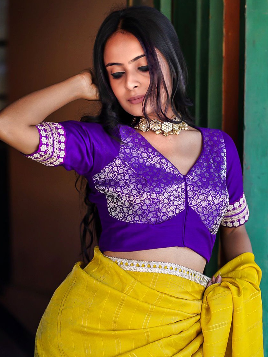 

MONRI Purple Designer Saree Blouse