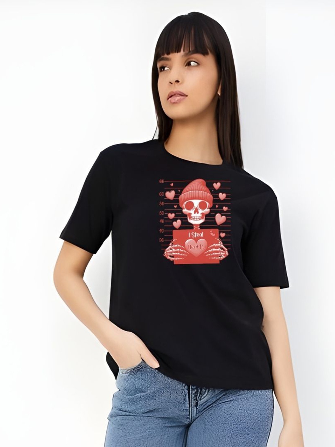 

DressBerry Women Graphic Printed Round Neck Cotton Boxy T-shirt, Black