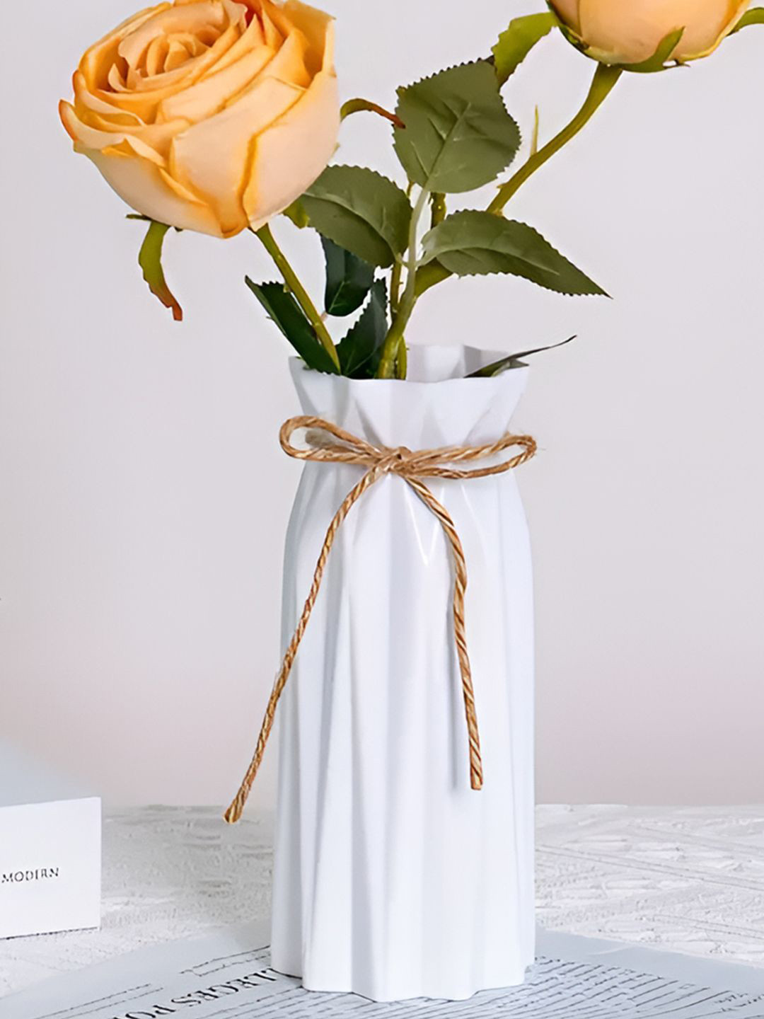 

DecorTwist White Textured Cylindrical Shaped Flower Vase