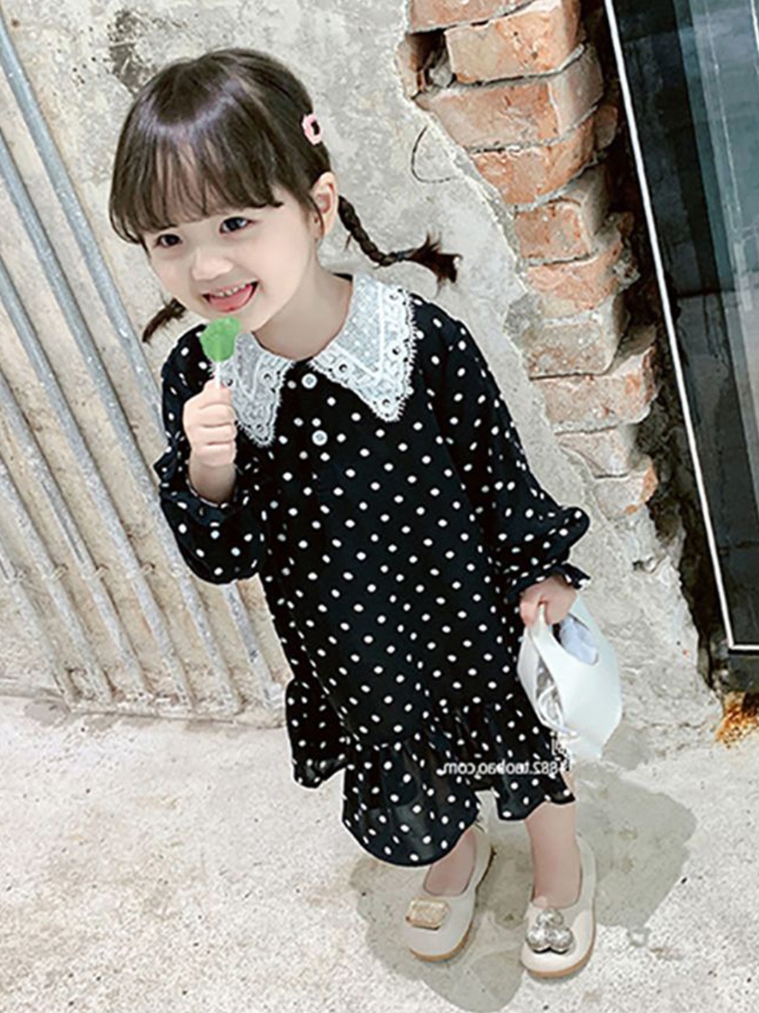 

StyleCast x Revolte Girls Polka Dot Printed Peter Pan Collar A-Line Dress, Black