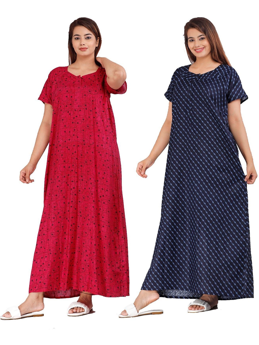 

PR PINK ROYAL Women Pack Of 2 Pure Cotton Printed Maxi Nightdress