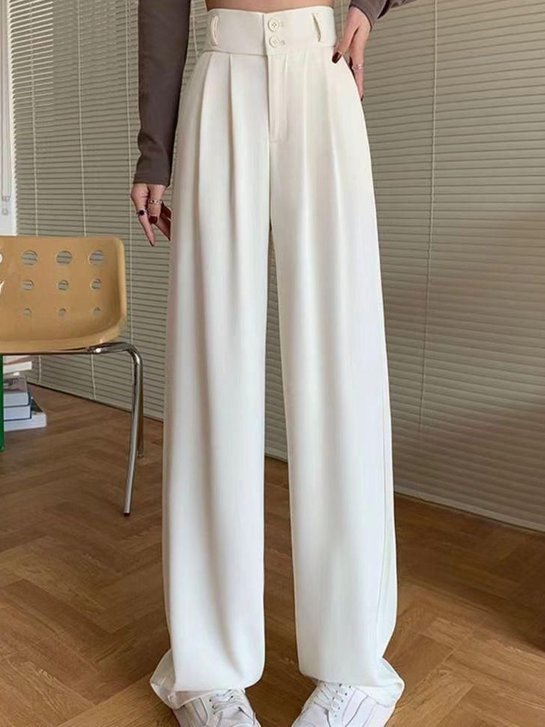 

Alamode By Akanksha Women Beige Crest Wide Leg High Waist Pants