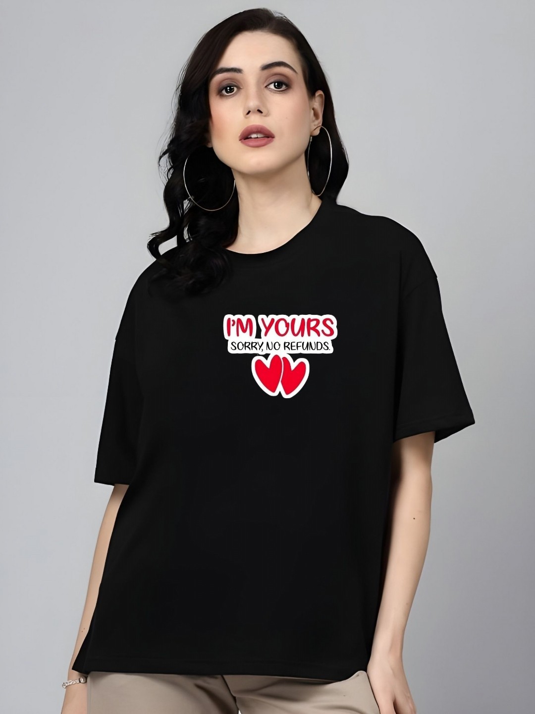 

Moda Rapido Women Typography Printed Round Neck Cotton Relaxed Fit T-shirt, Black