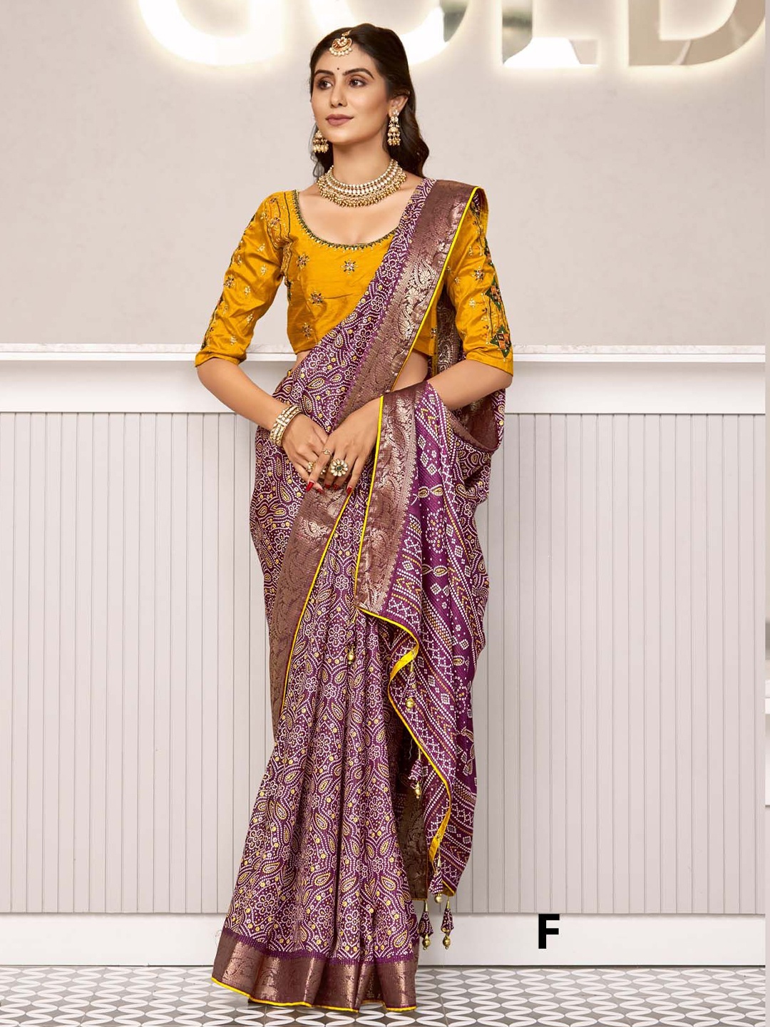 

A.V.M. SILK MILLS Bandhani Zari Pure Crepe Saree, Purple