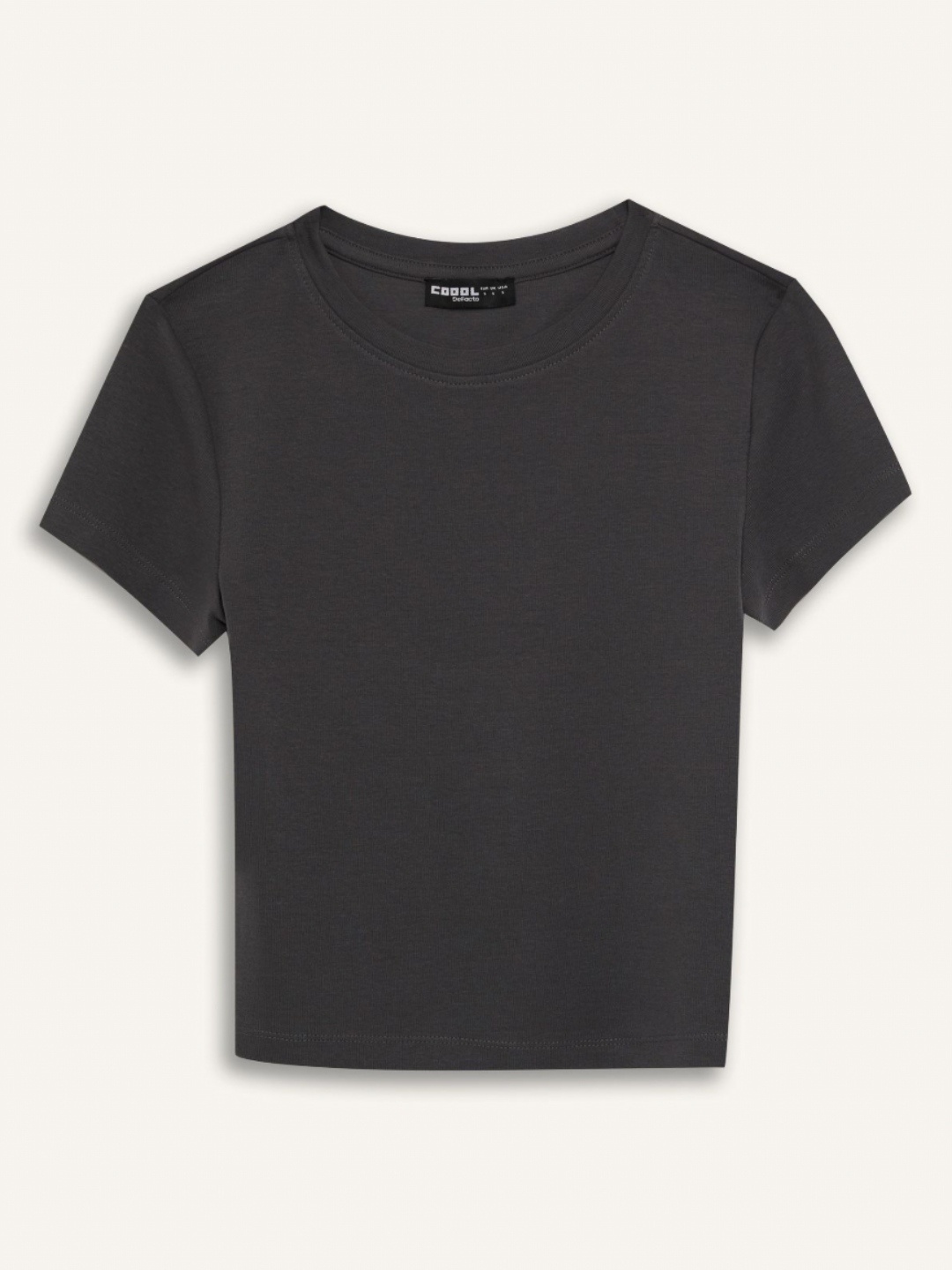 

DeFacto Women Solid Round Neck Cotton T-shirt, Charcoal