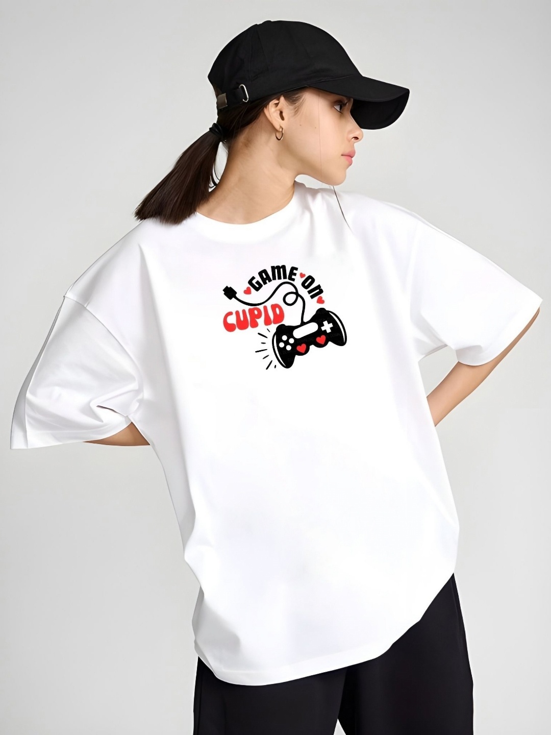 

DressBerry Women Graphic Printed Round Neck Cotton Oversized T-shirt, White