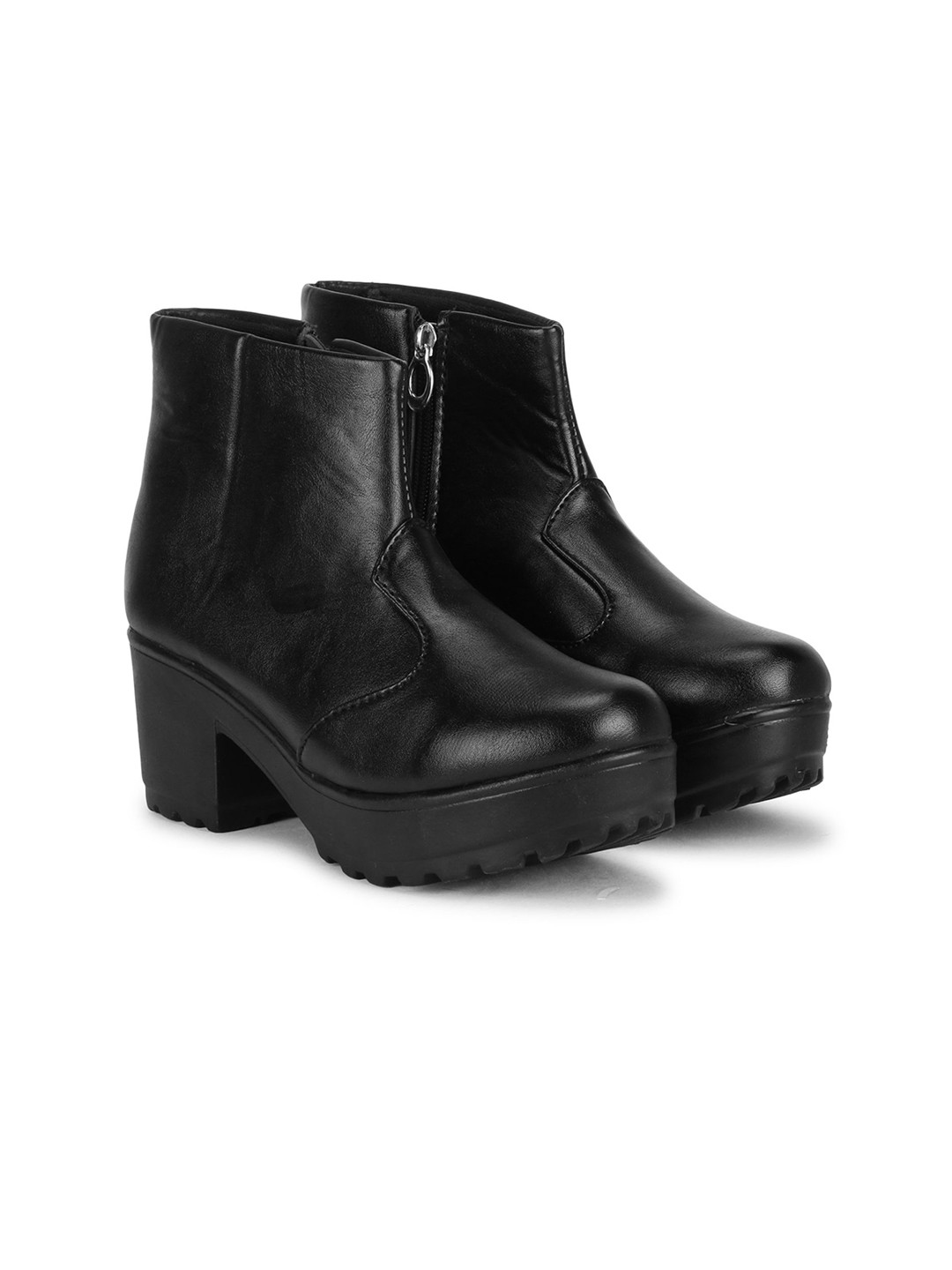 

Commander Shoes Women Round Toe Block Heel Winter Boots, Black