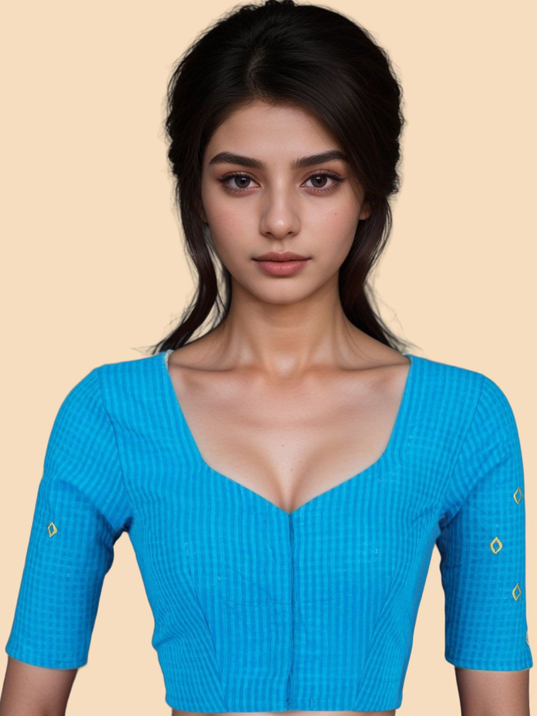 

Avishya Women Slub Cotton Embroidered Blouse Blue
