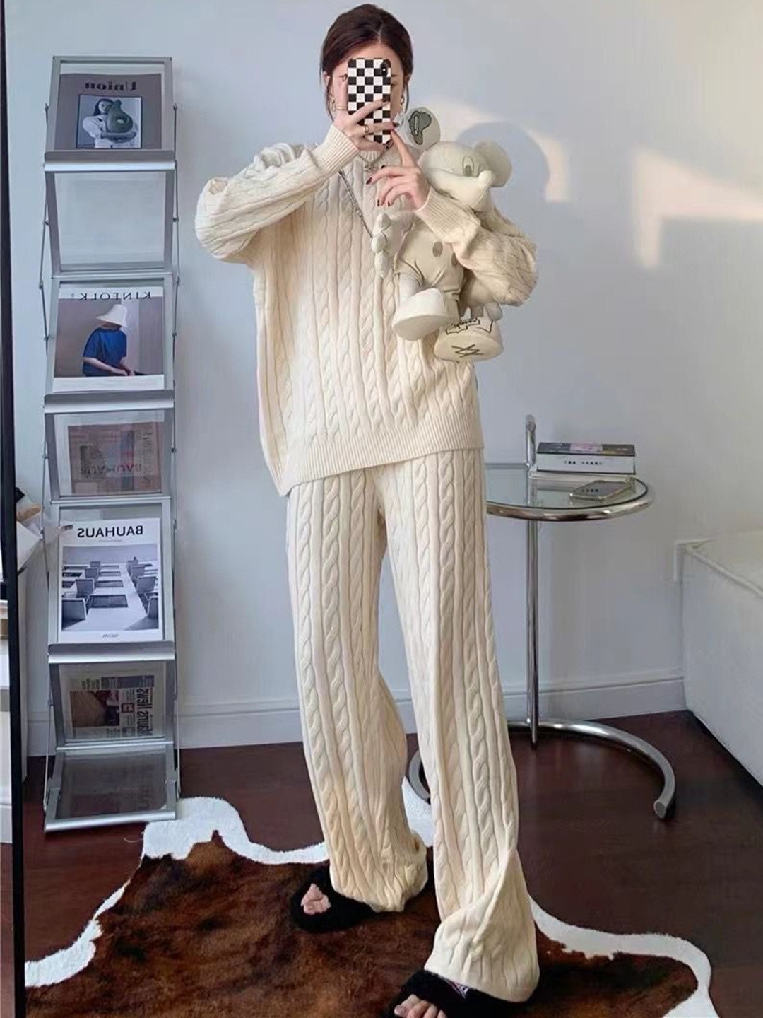 

Alamode By Akanksha Beige Georgina Statement Winter Woollen Co-Ords Set-Tracksuit