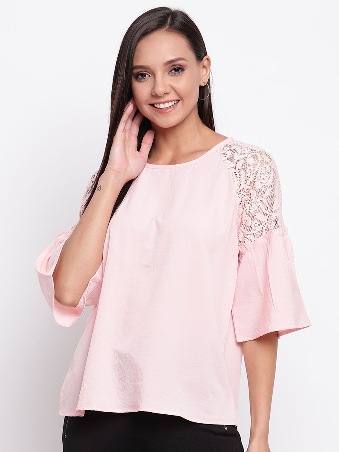

DressBerry Women Solid Round Neck Top, Pink