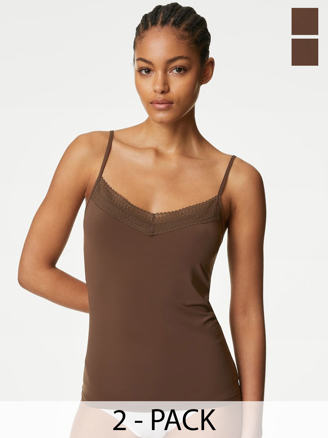 

Marks & Spencer Pack Of 2 Shoulder Strap Camisole, Brown