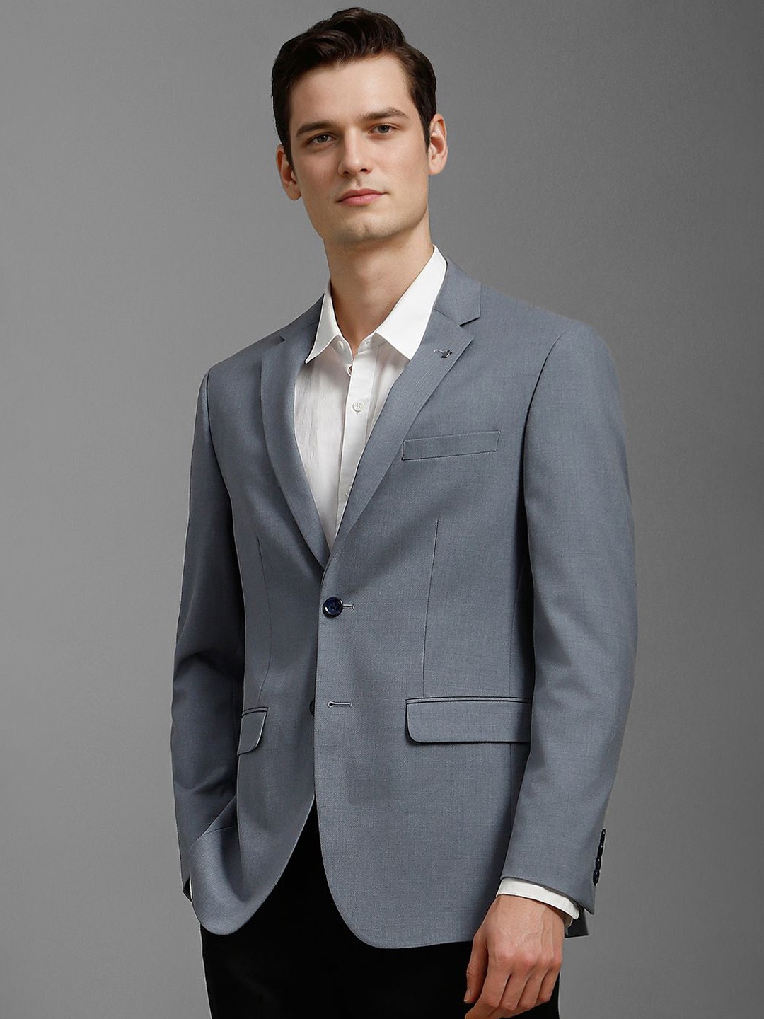 

Louis Philippe Slim Fit Long Sleeves Single Breasted Blazer, Grey