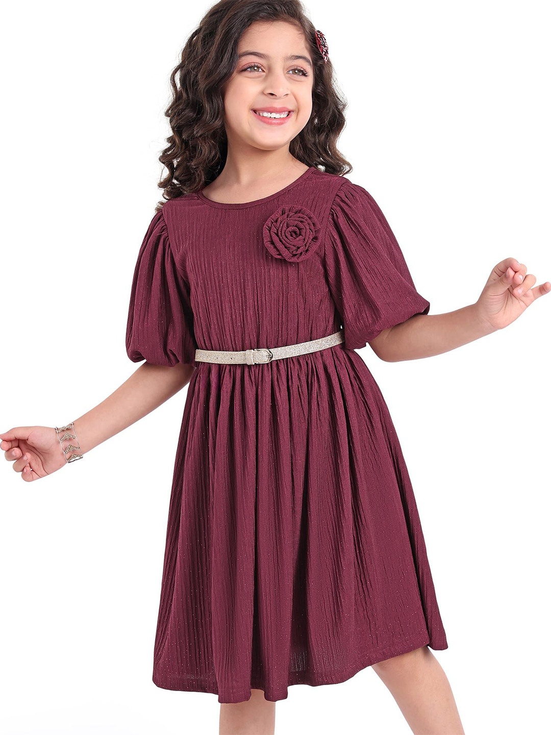 

Hola Bonita Girls A-Line Dress Comes with a belt, Maroon