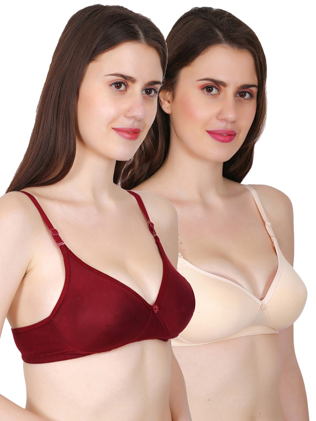 

Fihana Women Pack Of 2 Padded With Adjustable Straps Lingerie Set, Maroon