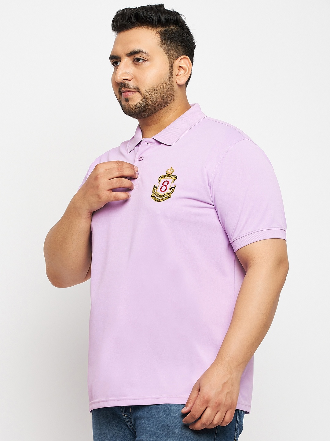 

AUXAMIS Men Plus Size Solid Polo Collar Cotton T-shirt, Lavender