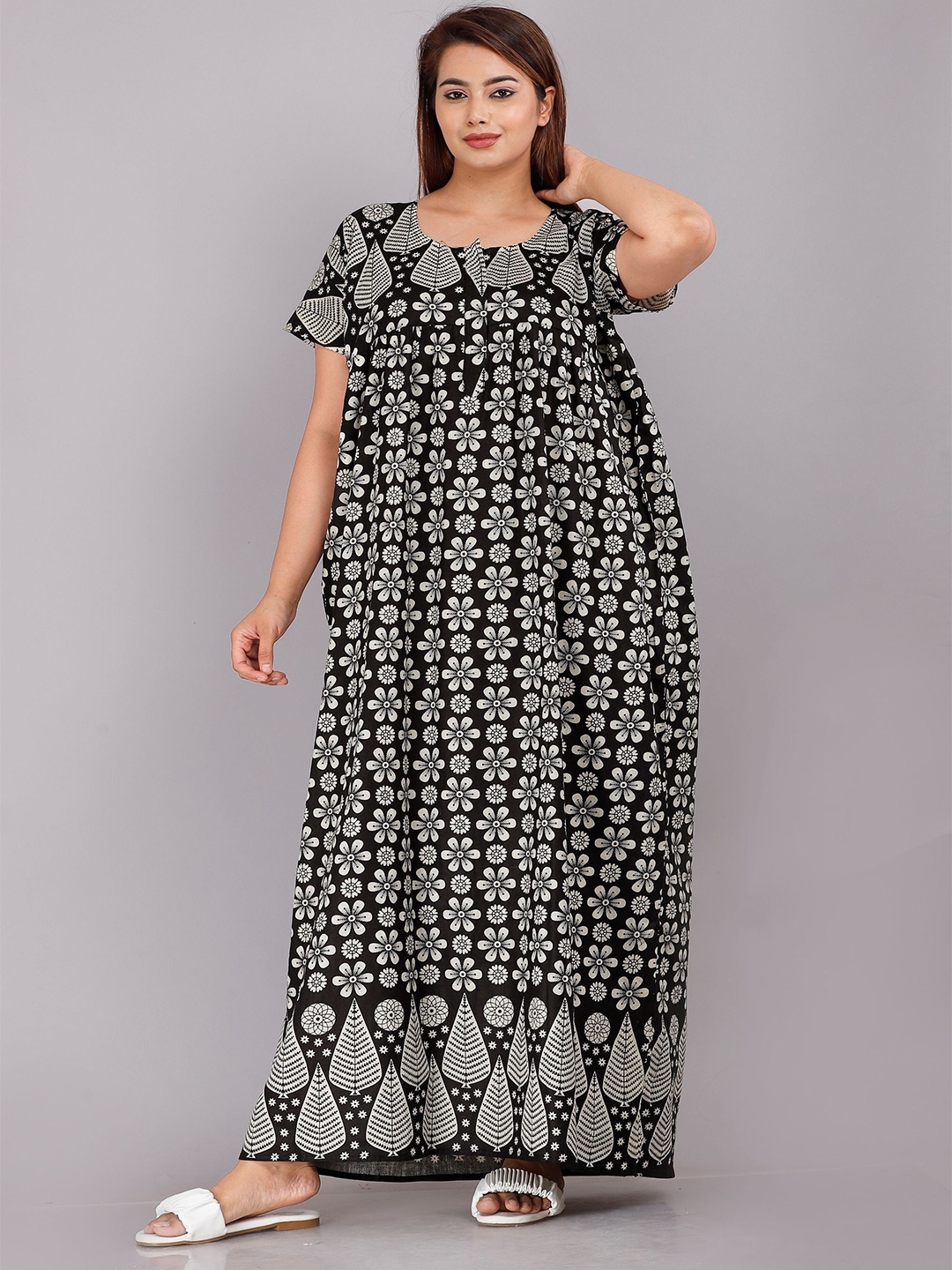 

PR PINK ROYAL Printed Maxi Nightdress, Black