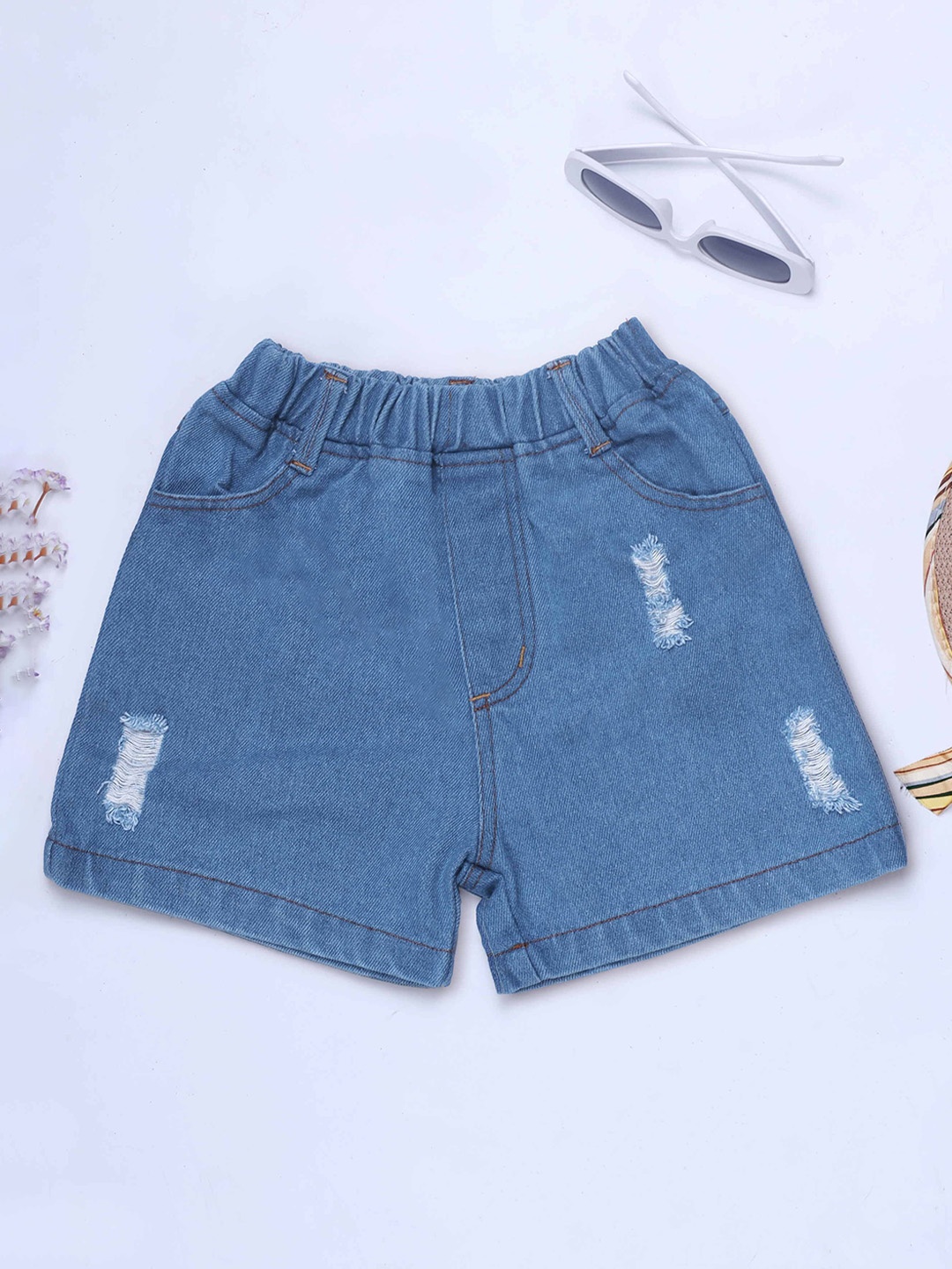 

YK Girls Floral Denim Shorts, Blue