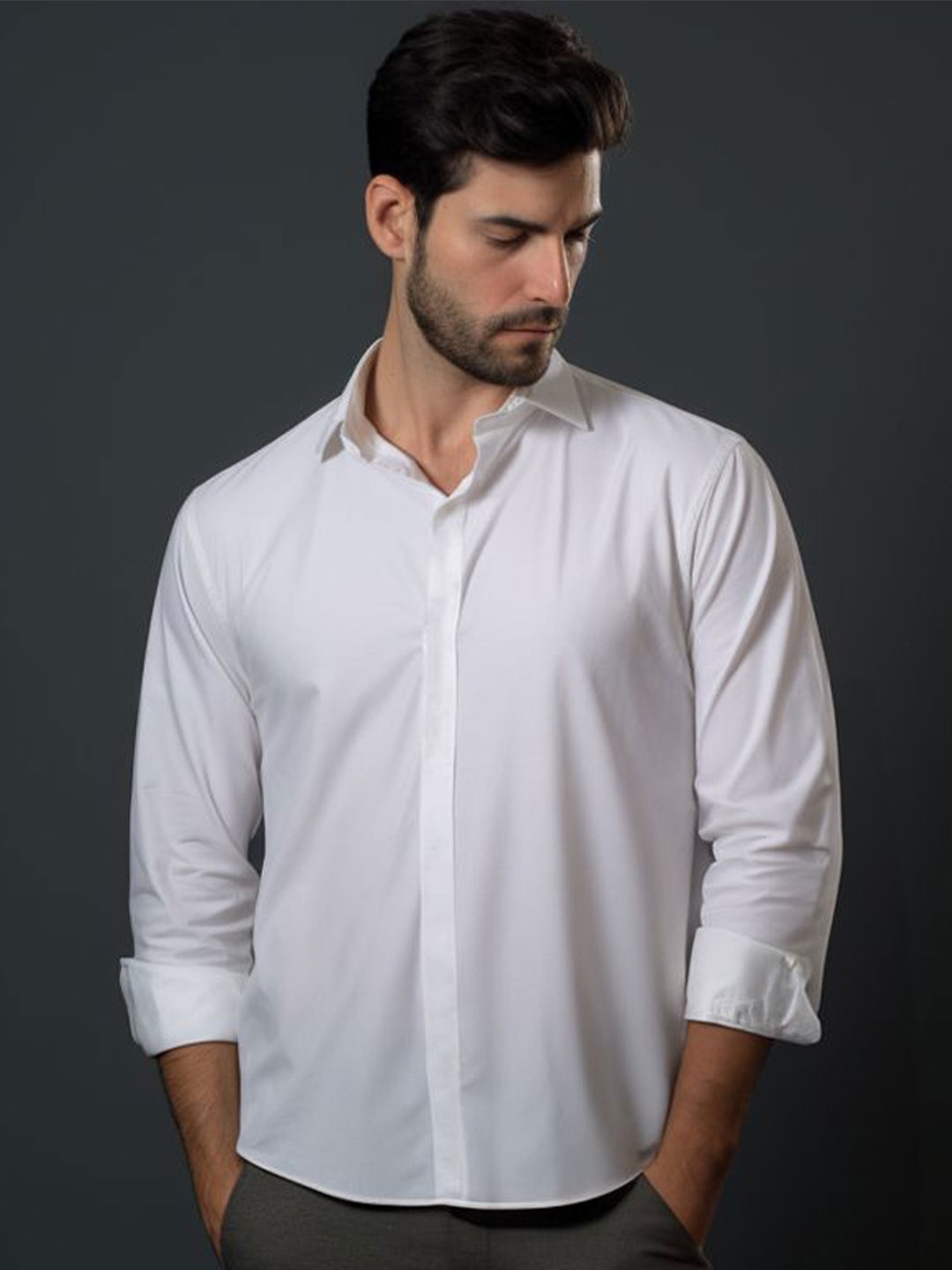 

HE SPOKE Men Smart Fit Spread Collar Solid Casual Shirt, White