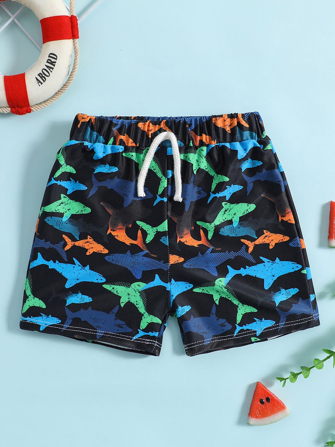 

YK Infant Girls Printed Mid Rise Swimming Shorts, Black
