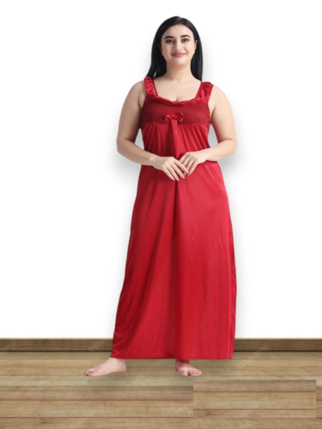 

XPIOX Women Satin Maxi Nightdress With Robe, Maroon