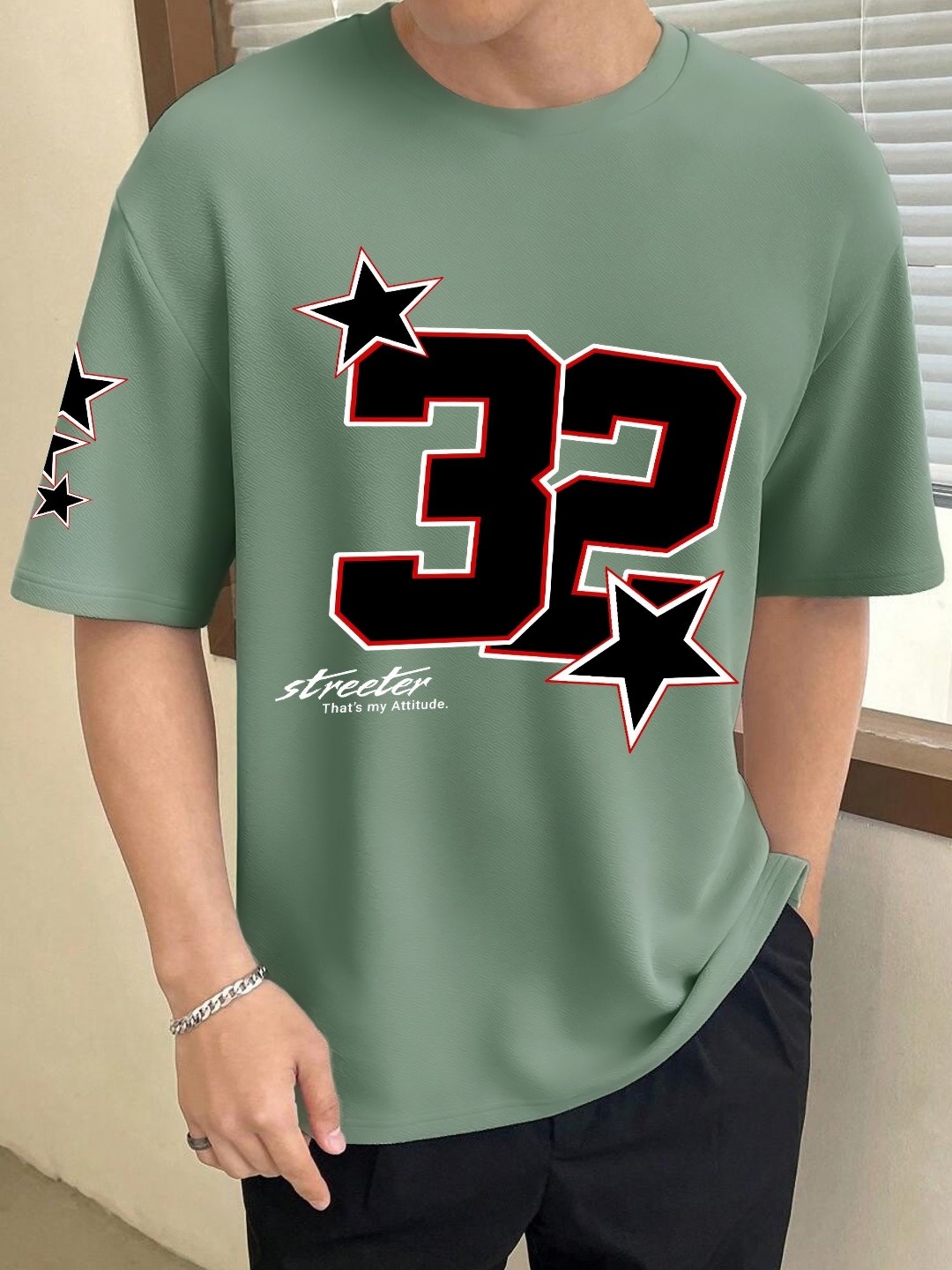 

JUMPCUTS Men Typography Printed Round Neck Cotton T-shirt, Green