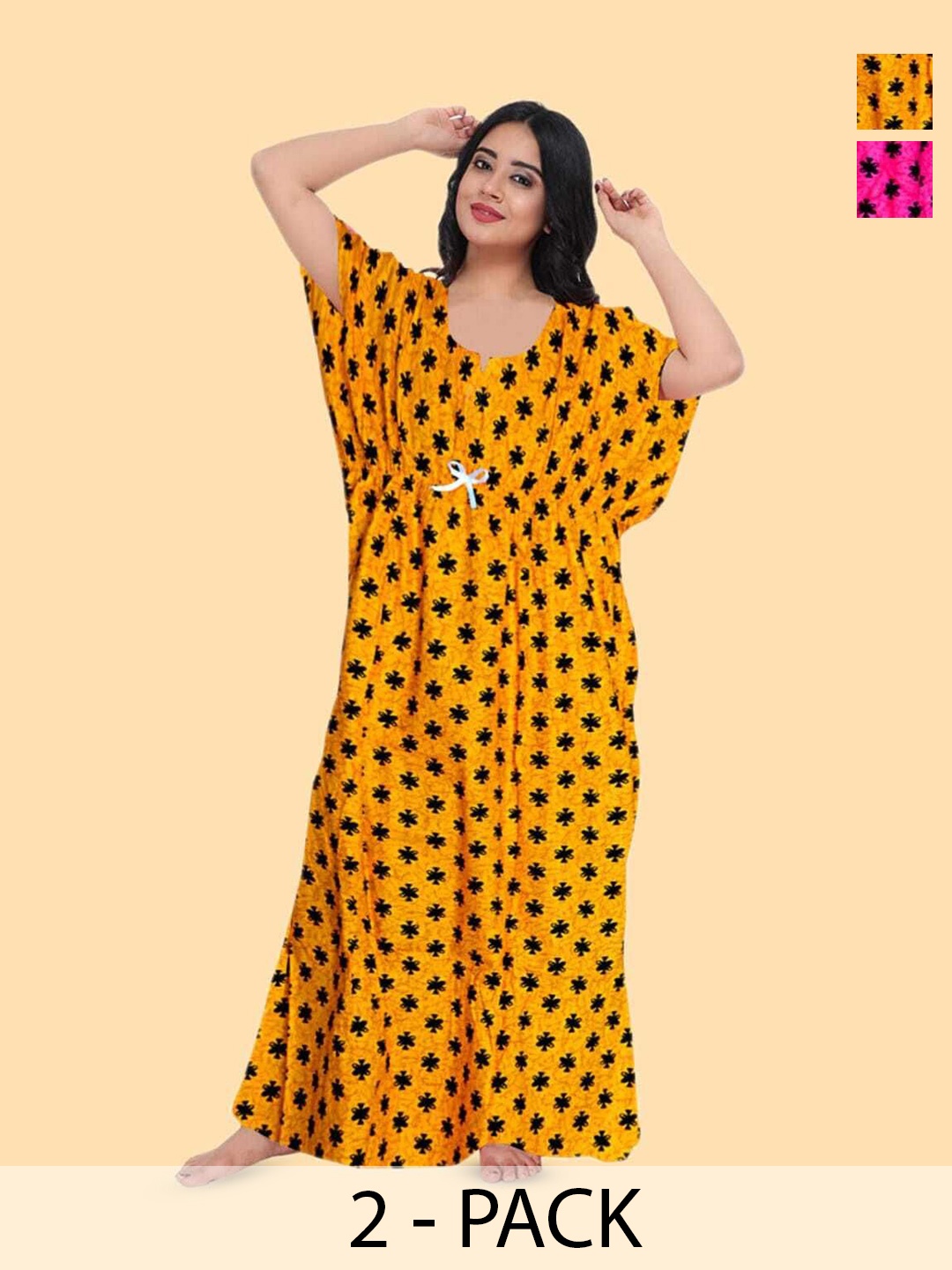 

PR PINK ROYAL Women Pack of 2 Printed Pure Cotton Maxi Nightdress