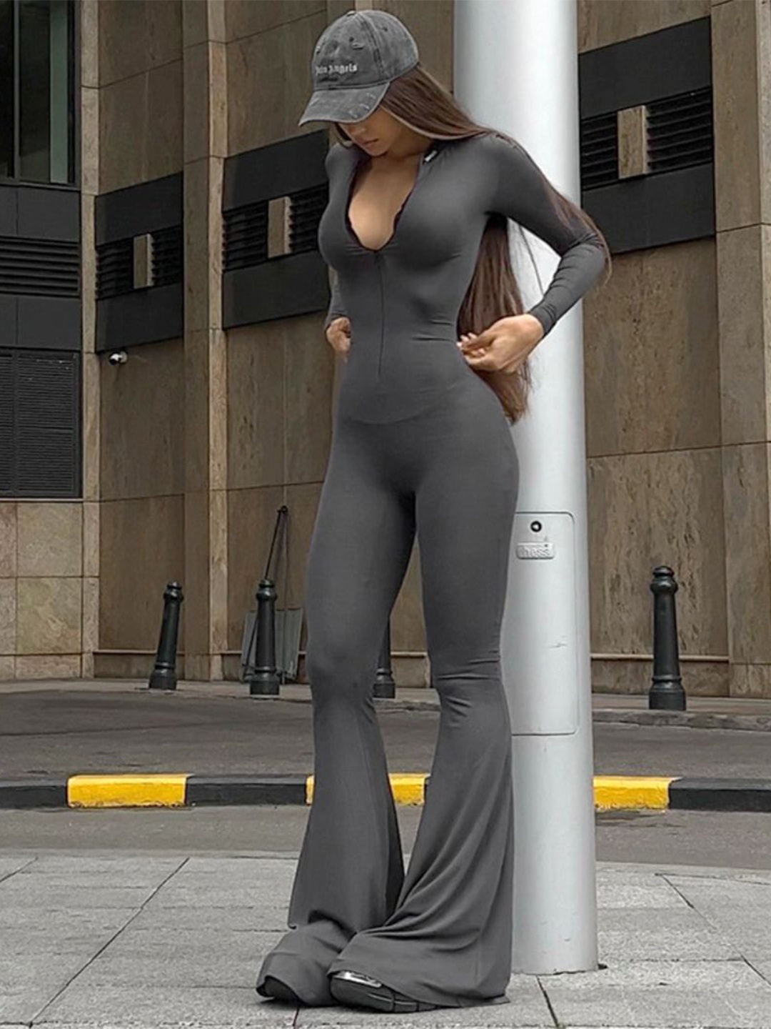 

StyleCast Women Solid Mandarin Collar Long Sleeves Basic Jumpsuit, Black